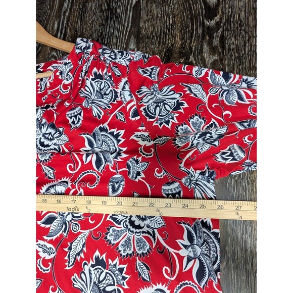 Zac & Rachel Blouse Womens 2X Red Floral Three Quarter Sleeve Top - Picture 6 of 7